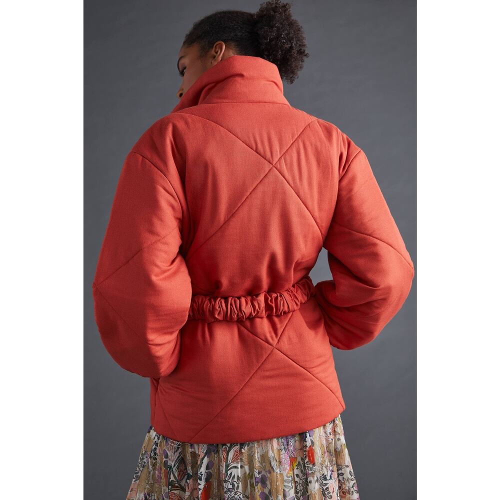 Anthropologie Alexandra Bueno Belted Puffer Coat Terra Cotta - S - Picture 3 of 4